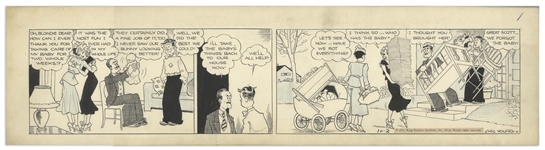 Chic Young Hand-Drawn Blondie Comic Strip From 1933 Titled Just a Minor Detail -- The Woodleys Have a Baby